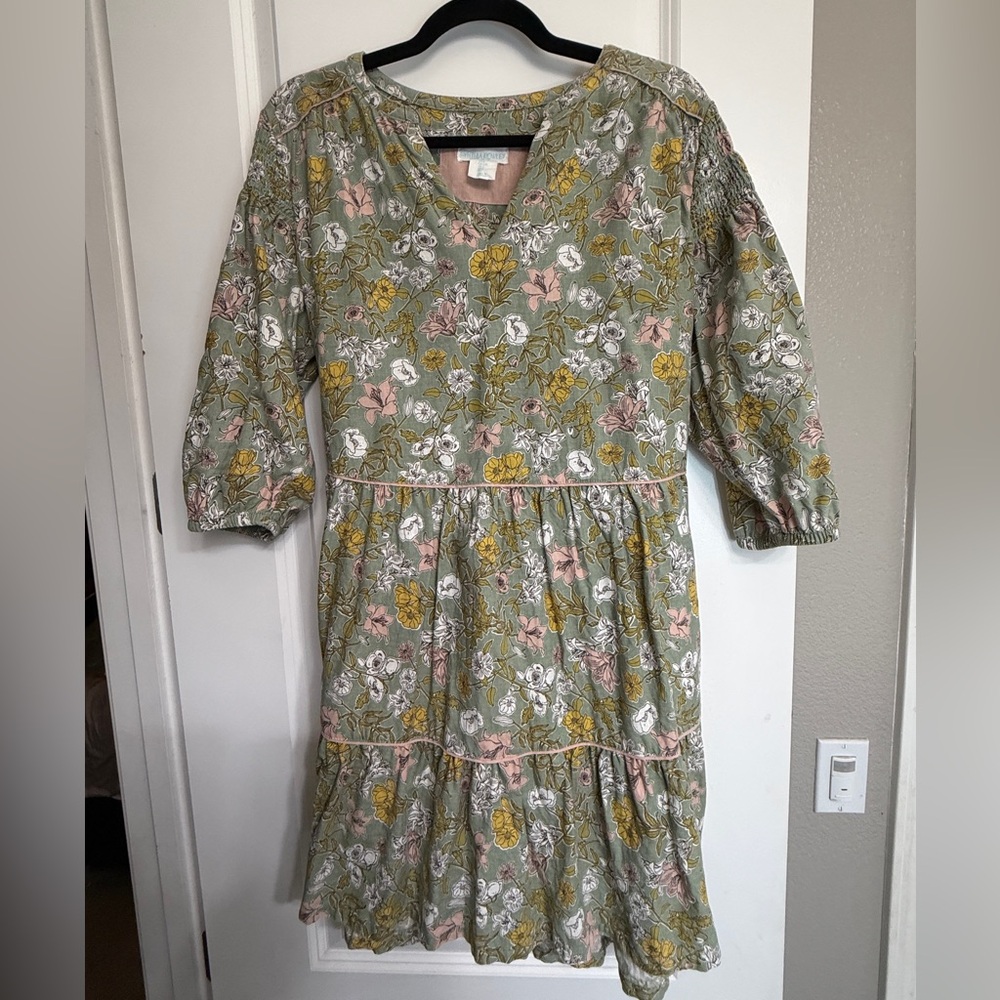 Cynthia Rowley Green Floral Tiered Dress Size Large